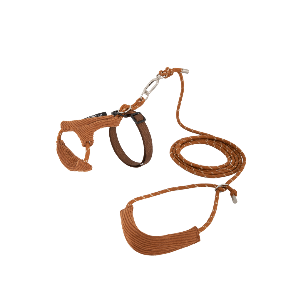 Corduroy Cat Harness & Leash Set – Escape-Proof, Hands-Free Walking