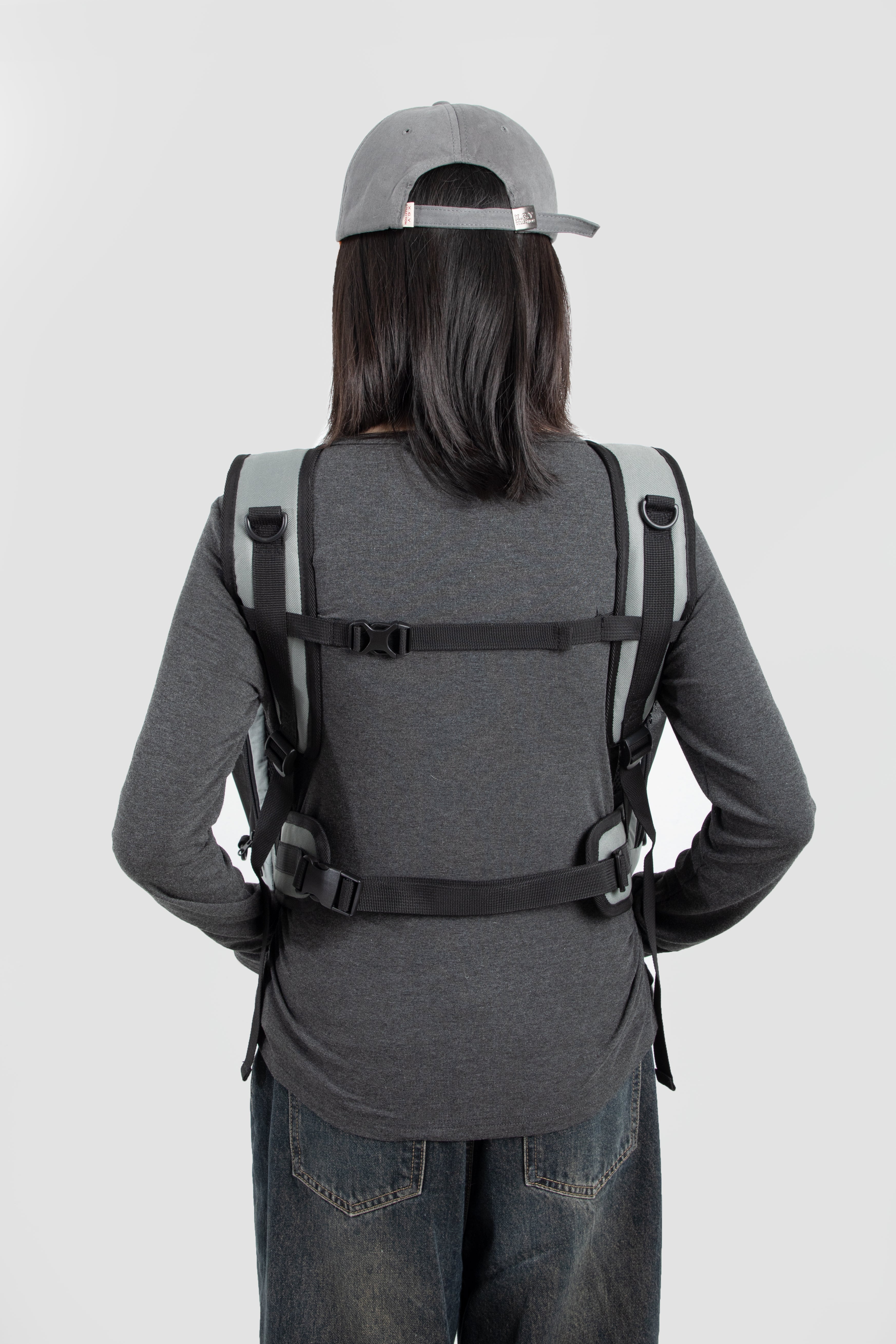Back view of HiDREAM Mountain Series Chest Pet Tote showing adjustable padded shoulder and chest straps for ergonomic support.