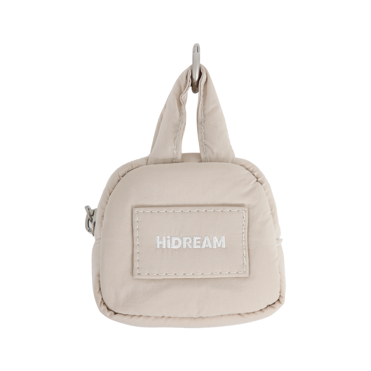 HiDREAM Dog Poop Bag Holder in beige with hands-free clip and compact design for easy pet waste management on walks.