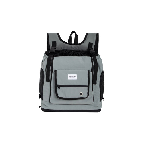 HiDREAM Mountain Series Chest Pet Tote in gray, ergonomic backpack carrier with front pocket and mesh ventilation for pets.