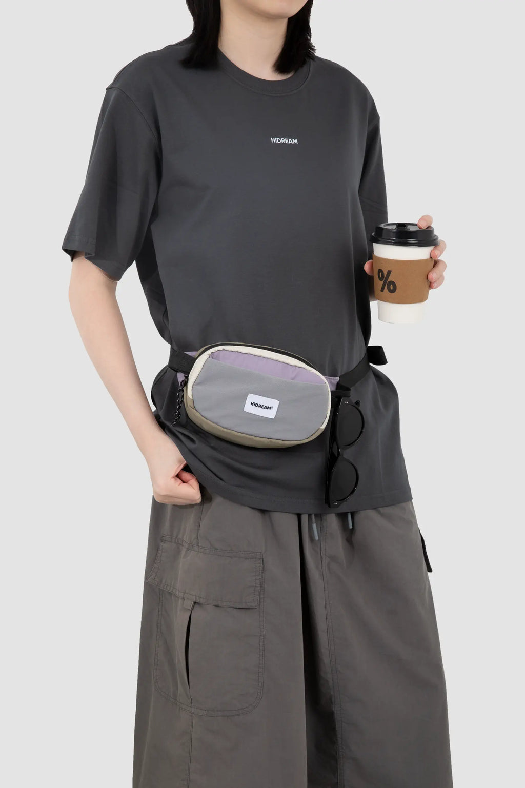 Dusk Mauve dog walking waist bag worn around the waist with side accessory loop