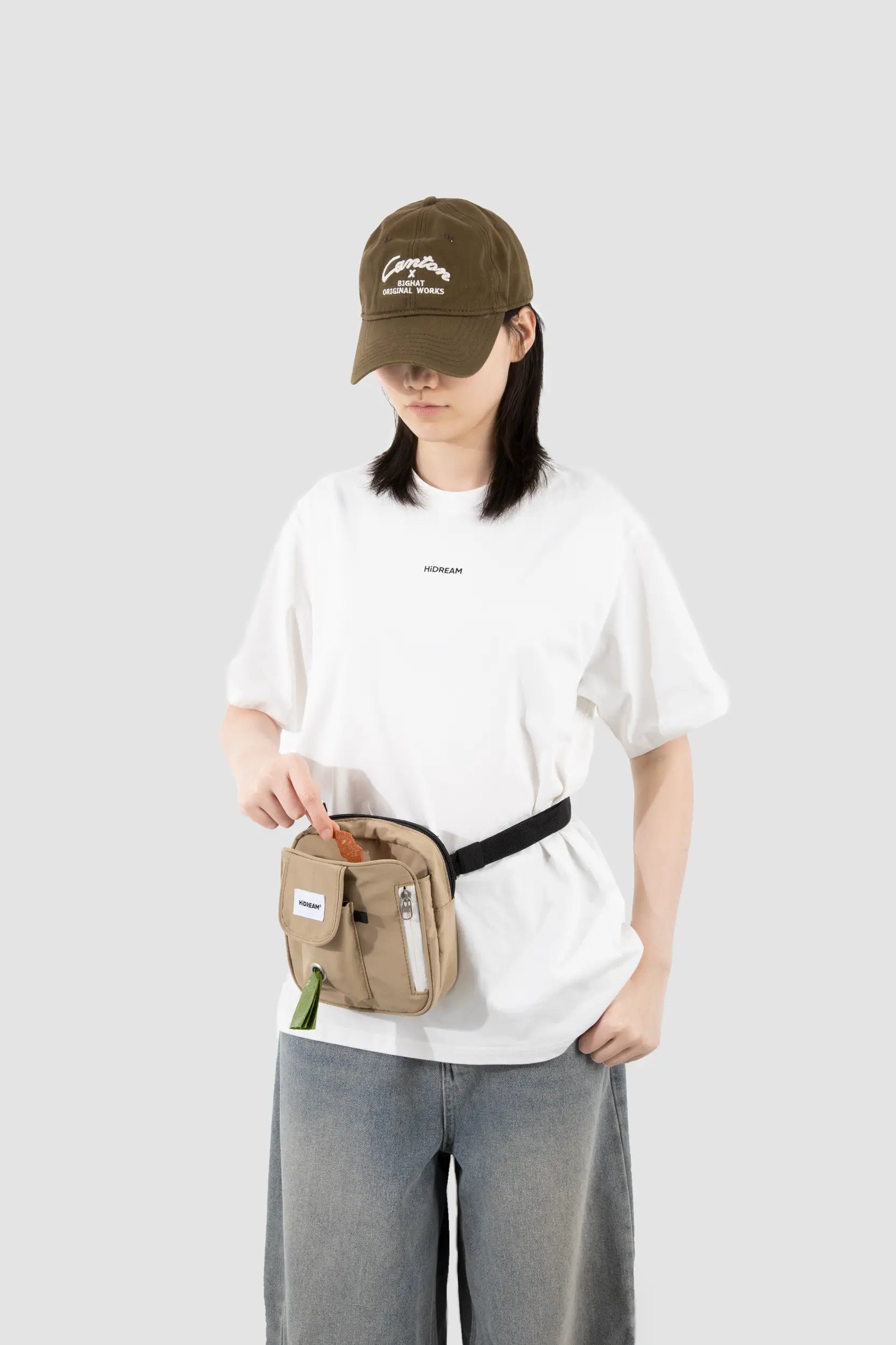 Terracotta Brown dog training waist bag worn with an adjustable belt
